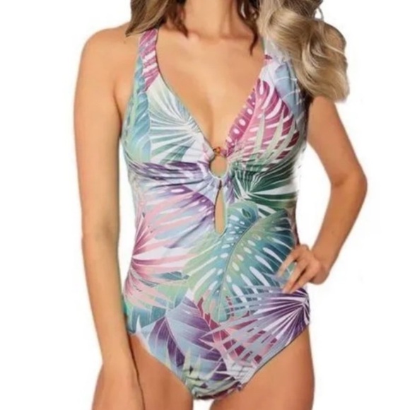 BLEU ROD BEATTIE | RING ME UP CROSS-BACK ONE PIECE SWIMSUIT, FLORAL - Picture 1 of 7